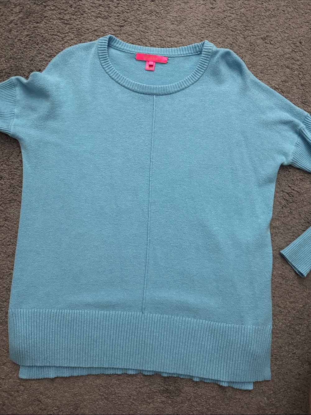 Lilly Pulitzer Light Blue crew neck sweater with distinctive center seam detail